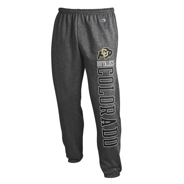 Sweatpants with a CU buffalo logo followed by Buffalos below and Colorado vertically down the left leg.